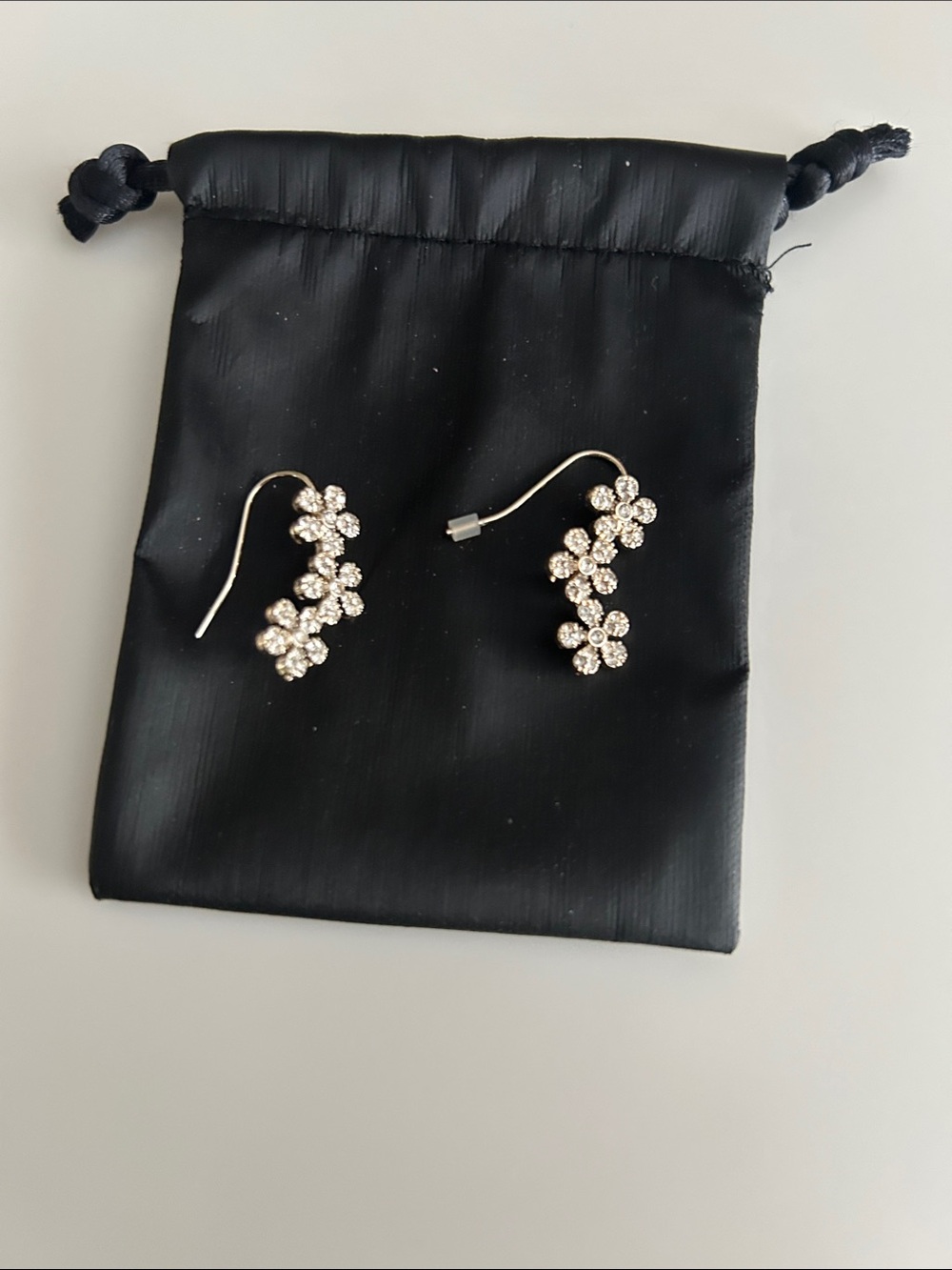 Sparkling Floral Drop Earrings - Silver Crystal